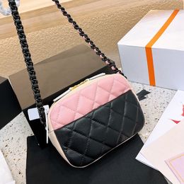 23P Womens Two-tone Camera Box Bags Panda Pink Black Colour Cosmetic Case Black Metal Hardware Matelasse Chain Crossbody Shoulder Handbags With Back Pouch 16X5X12CM