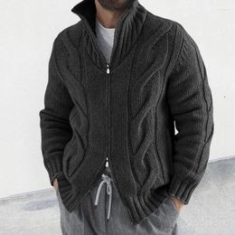 Men's Sweaters Men Casual Solid Colour Knitted Cardigan Outwear Y2K Turtleneck Sweater Coats Twisted Zipper Long Sleeve Coat