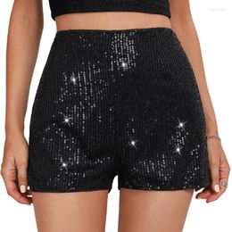 Women's Shorts 2023 Fashion Slim Pants Sequins Solid Color Black Mid-waist Sexy Straight Leg