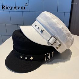 Berets RICYGVM Punk Rivet Pentagram Retro Sboy Hat Solid Colour Flat Top Octagonal Hip Hop Bonnet Women Artist Painter Cap