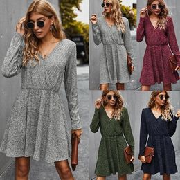 Casual Dresses Women Dress Autumn Winter Ruched Long Sleeve Knitted Clothes Solid Slim Fitted Ladies Fall
