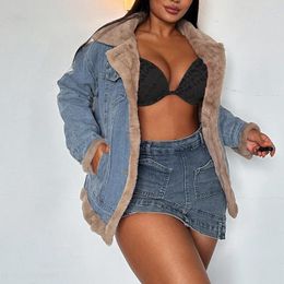 Women's Jackets Hirigin Fashion Fleece Lined Denim Jacket Long Sleeve Button Down Boyfriend Jean Coat Trucker Streetwear