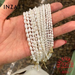 Pendant Necklaces INZATT INS Real 925 Sterling Silver Rice Pearl Chain Choker Necklace For Women Classic Fine Jewellery Minimalist Accessories 231108