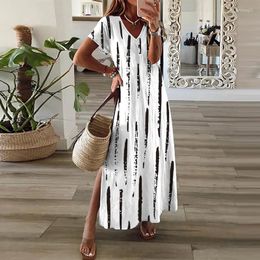 Party Dresses 2023 Summer Striped Women's Long Dress Short Sleeve V-neck Elegant Female Spring Casual Loose Beach Clothes Ladies