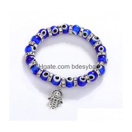 Beaded 8Mm Turkey Evil Blue Eyes Beaded Strands Bracelets Chain Men Women Kids Relius Hamsa Hand Charm Bracelet Bangles Handmade Jewel Dhsei