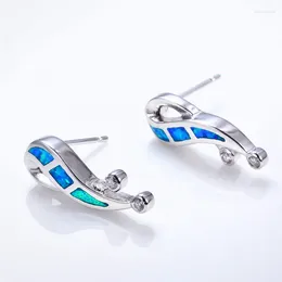 Stud Earrings Minimalist Female Blue Fire Opal Boho Small Silver Color Leaf Vintage Infinity Wedding For Women