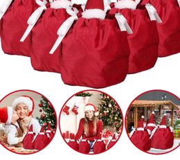 Christmas Decorations Pcs Gift Bags Red Santa Claus Reusable Drawstring Candy Storage Pouches For Holiday Decoration