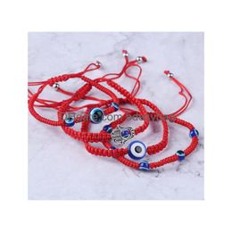 Charm Bracelets Ship 20Pcs/Lot Lucky Red String Thread Rope Bracelet Black Turkish Evil Eye Charm Little Girls Kids Children Braided D Dhl0S