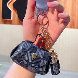 Leather Key Chains Flower Plaid Tassel Coin Purse Keyrings Holder Fashion Mini Storage Handbag Keychains Accessories Cute Bag Pendant Charms