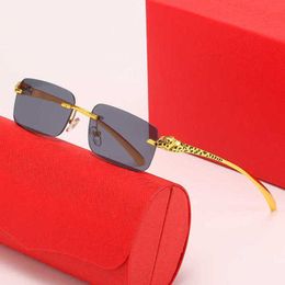 Luxury designer summer sunglasses Golden leopard head square mirror trend frameless metal fashion versatile glasses