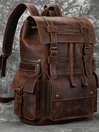 School Bags 2023 Arrivals Leather Backpack For Men Male Genuine Laptop Travel 17 Inch Shoold Bag Large