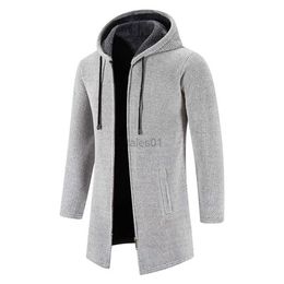 Men's Jackets Men's Long Style Thick Warm Fleece Lined Knit Hoodie Coat Jacket Zip Solid Colour Sweatshirt Tops Knitwears Jackets Clothingzln231108
