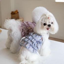 Dog Apparel Spring And Summer Pet Clothes Printed Slip Dress Chiffon Cake Skirt Cat Clothing Teddy Chihuahua