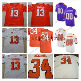 NCAA Clemson Tigers 13 Hunter Renfrow 5 Tee Higgins 8 Deon Cain 34 Ray-Ray McCloud Purple White Orange Mens Womens Kids College FootBall Jerseys