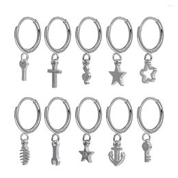 Hoop Earrings Stainless Steel Round Personalised Sliver Colour Fishbone Anchor Cross Drop Geometric 10 Styles For Men