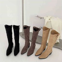 Boots Star pointed solid color thick heel rider boots with side zipper high barrel Korean version versatile four seasons middle 220830