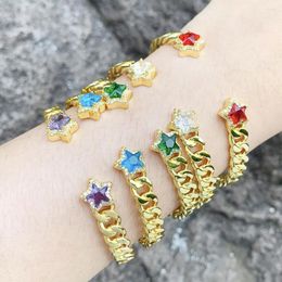 Bangle Copper Gold Plated Cuban Chain Shape Bracelets On Hand Colourful Star Crystal Stone Cuff 2023 Friendship Jewelry Gift