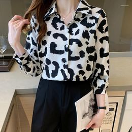 Women's Blouses Chikichi 2023 Spring And Autumn Korean Version Of The Lapel Leopard Print Loose Chiffon Retro Long-sleeved Button Shirt