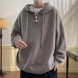 Men's Sweaters 2023 Luxury Knitted Hooded Pullovers Sweater Casual Korean Solid Colour Long Sleeve Drawstring Hoodie Autumn Clothing