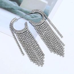 Dangle Earrings C-shaped Pendant Tassel For Women Large Earings Female Rhinestone Silver Color Jewelry Luxury Trendy Jewelery