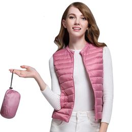 Women's Down Parkas Autumn Winter Women White Duck Down Vest Female Ultra Light Sleeveless Vest Jacket Warm Down Jacket Plus Size Round Collar 231108