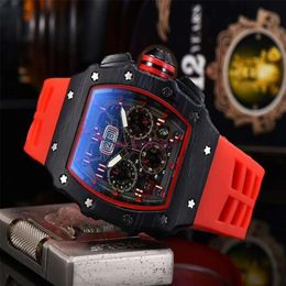 Men Fashion Watches All Dial Work Chrono Stainless Steel Quartz Movement Rubber Band Male Sport Wristwatch Gift Clock Montre208Y