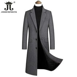 Men's Jackets 2023 Autumn and Winter Boutique Woollen Black Grey Classic Solid Colour Thick Warm Men's Extra Long Wool Trench Coat Male Jacketzln231108