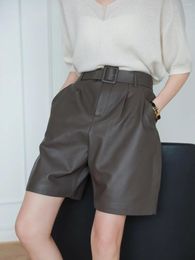 Women's Shorts 2023 Women Genuine Sheep Leather Belt Casual Versatile Suit Real E57