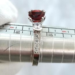 Cluster Rings Women Sier Ring Red Garnet 7mm Natural Gemstone Wedding Jewelry January Birthstone Lucky Stone R132RGN