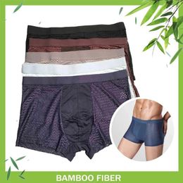 Underpants 6XL 7XL Bamboo Fibre Crotch Underwear Men Plus Size Breathable Mesh Boxers Panties Brand Sexy Boxershorts Man Solid Colour Black