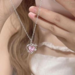 Pendant Necklaces Daily Jewelry Make You Fashionable Pink Diamond Zircon Heart Necklace