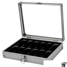 Other Wholesaleprofessional 12 Grid Slots Jewelry Watches Display Storage Square Box Case Aluminium Suede Inside Container N Dhgarden Dh0C6