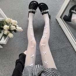 Women Socks Ladies Summer Lolita Multiple Bows Solid Color Fishnet Rompers