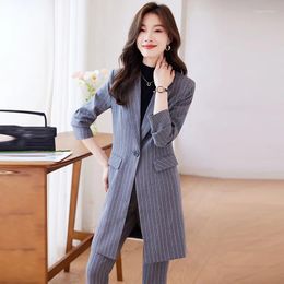 Women's Suits High Quality Fabric Fashion Middle Long Windbreaker Ladies Outwear Autumn Winter OL Styles Professional Office Work Wear