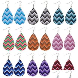 Dangle Chandelier Trendy Pu Leather Teardrop Earring Sier Hook Water Wave Printed Earrings For Women Party Gift Jew Dhnxe