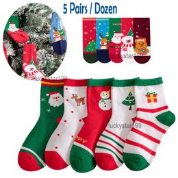 Kids Christmas Thickened Terry Socks Children Cotton Stockings 1-12T Boys Girls Cartoon Designer Soft Sock 5 Pairs/Dozen