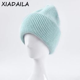 BeanieSkull Caps Selling Winter Hat Real Rabbit Fur Winter Hats For Women Fashion Warm Beanie Hats Women Solid Adult Cover Head Cap 231108