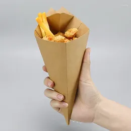 Gift Wrap 50pcs Disposable Kraft Paper French Fries Box Chicken Popcorn Nuggets Fast Food Takeout Eco-Frinedly