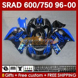 Body Kit For SUZUKI SRAD GSXR 750 600 CC GSXR600 GSXR750 1996-2000 168No.52 GSX-R750 GSXR-600 1996 1997 1998 1999 2000 600CC 750CC 96 97 98 99 00 MOTO Fairing flames blue