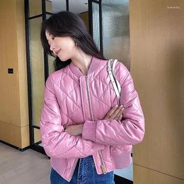 Women's Leather Genuine For Women Short Down Coat Real Sheepskin Jackets Oneck Pink Puffer Jacket Fashion Veste Femme SGG1060