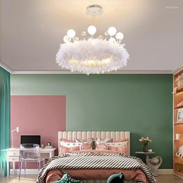 Chandelier Crystal Children's Room Lamp Girl Princess Nordic Instagram Mesh Red Creative Heart Bedroom Feather Crown