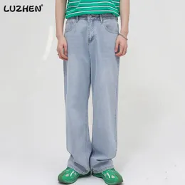 Men's Jeans LUZHEN Wear | Four Seasons Korean Edition Simple Personalized Loose Straight Tube Light Blue Casual For Men 37a536