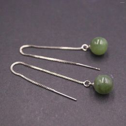 Dangle Earrings Real Solid 925 Sterling Silver Women Natural Jade Jasper Bead Box Link Chain