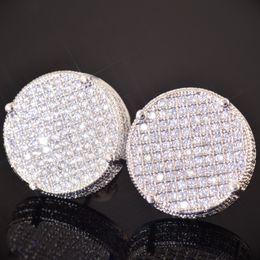 Hip Hop Stud Earrings Vintage Jewelry Silver Yellow Gold Fill Pave Bling CZ Diamond Sparkling Women Men Earrings For Lover Gift