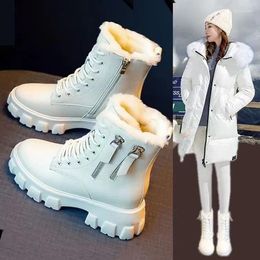 Boots Snow Women Winter 2023 Plush Velvet Woman Shoes Warm Ankle Thick Cotton Furry Black Leather