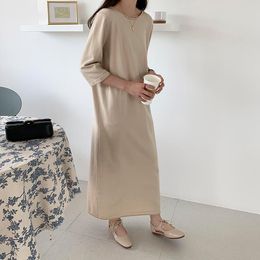 Casual Dresses Korean Ins Cashmere Long Dress Women O-Neck Loose Straight Midi Elegant Spring Autumn Party Office Lady SimpleCasual