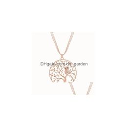 Pendant Necklaces Small Owl Tree Of Life Necklace For Women Rhinestone Rose Gold Sweater Chain Long Statement Dhqml