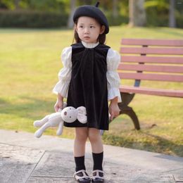 Clothing Sets 2 To 10 Years Girls Velvet Children's Sleeveless Black Dress And White Blouses Tops Piece Set Kids Cute Suits