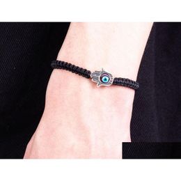 Charm Bracelets 20Pcs/Lot Lucky Kabh Black String Thread Hamsa Bracelets Blue Turkish Evil Eye Charm Women Handmade Friendsh Dhgarden Dhzhj