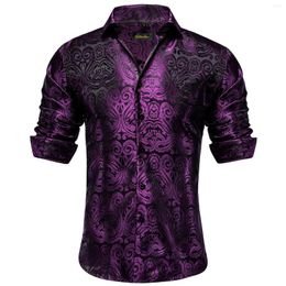 Men's Casual Shirts Luxury Purple Paisley Solid For Men Regular Fit Oversized Shirt Wedding Party Blouse Long Sleeve Top Clothing